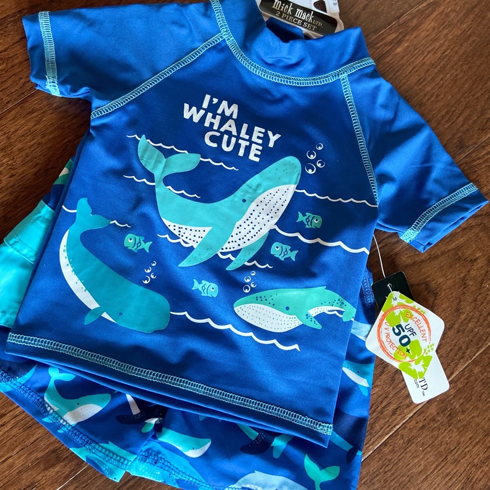 Toddler boy rash guard and swim trunks